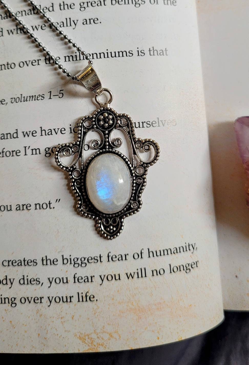 Rainbow Moonstone pendant necklace 925 silver natural stone healing crystal witchy jewellery gift for her gemstone jewelry for women