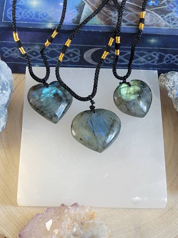 Labradorite heart adjustable necklace for women or men crystal healing jewellery gift for her witchy jewelry