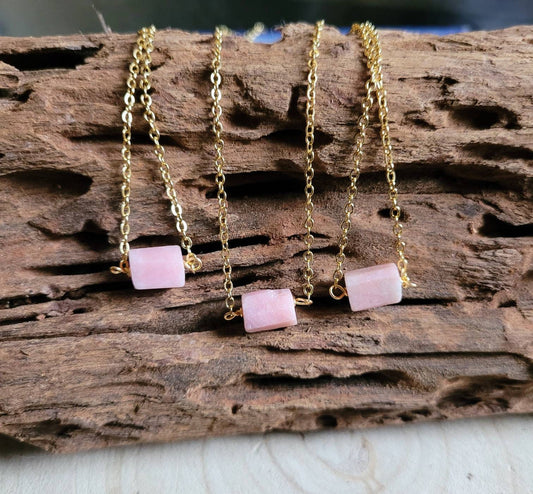 Pink opal necklace minimalist crystal healing natural stone