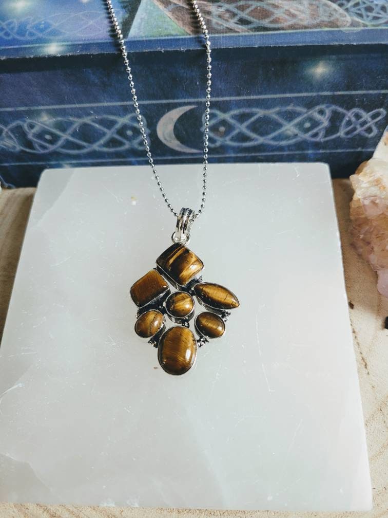 Tigers eye pendant necklace in 925 silver crystal healing natural Stone jewellery for him or her witchy jewelry