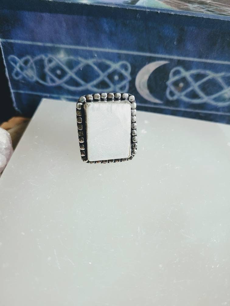 Selenite ring in 925 silver only size 8/P crystal healing natural stone cleansing