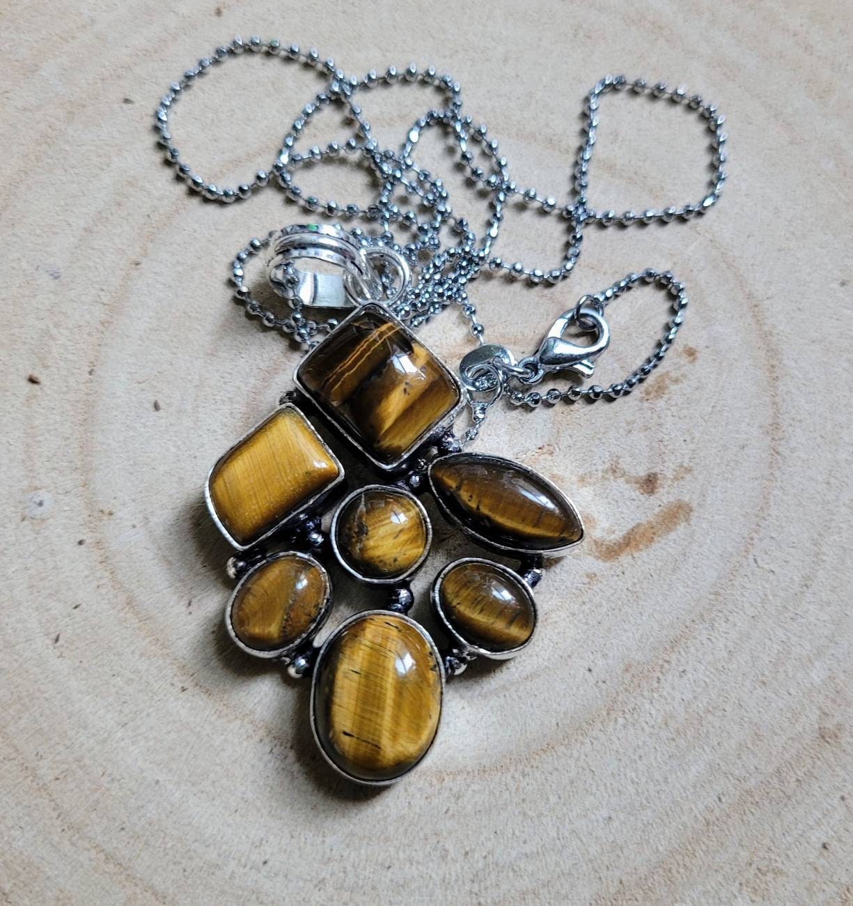 Tigers eye pendant necklace in 925 silver crystal healing natural Stone jewellery for him or her witchy jewelry