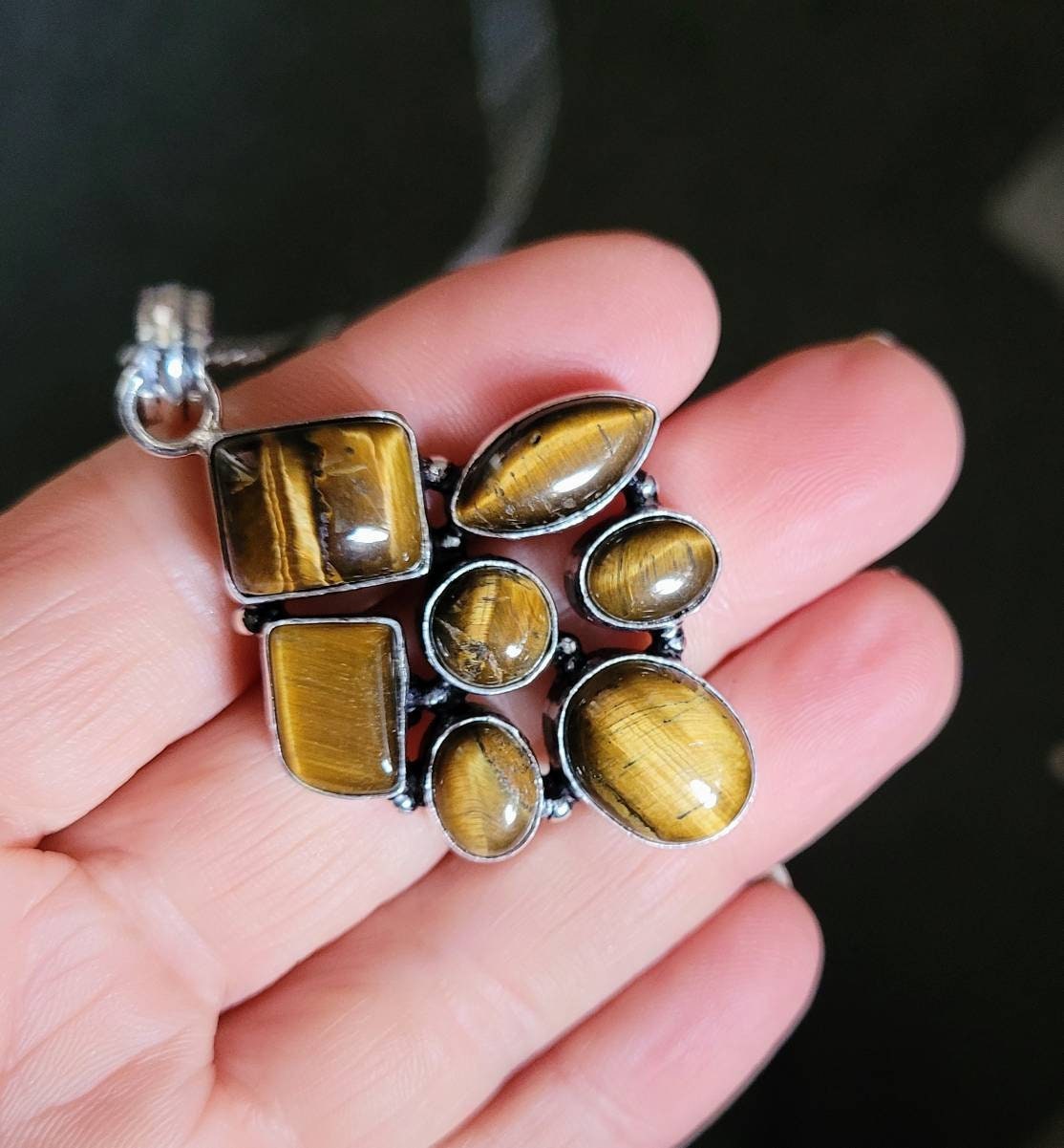 Tigers eye pendant necklace in 925 silver crystal healing natural Stone jewellery for him or her witchy jewelry