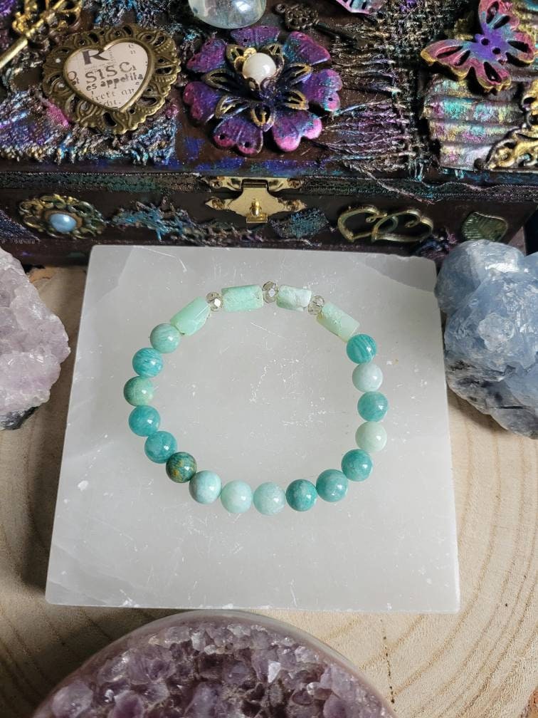 Amazonite and chrysoprase bracelet crystal healing gift for him or her heart chakra jewellery for women