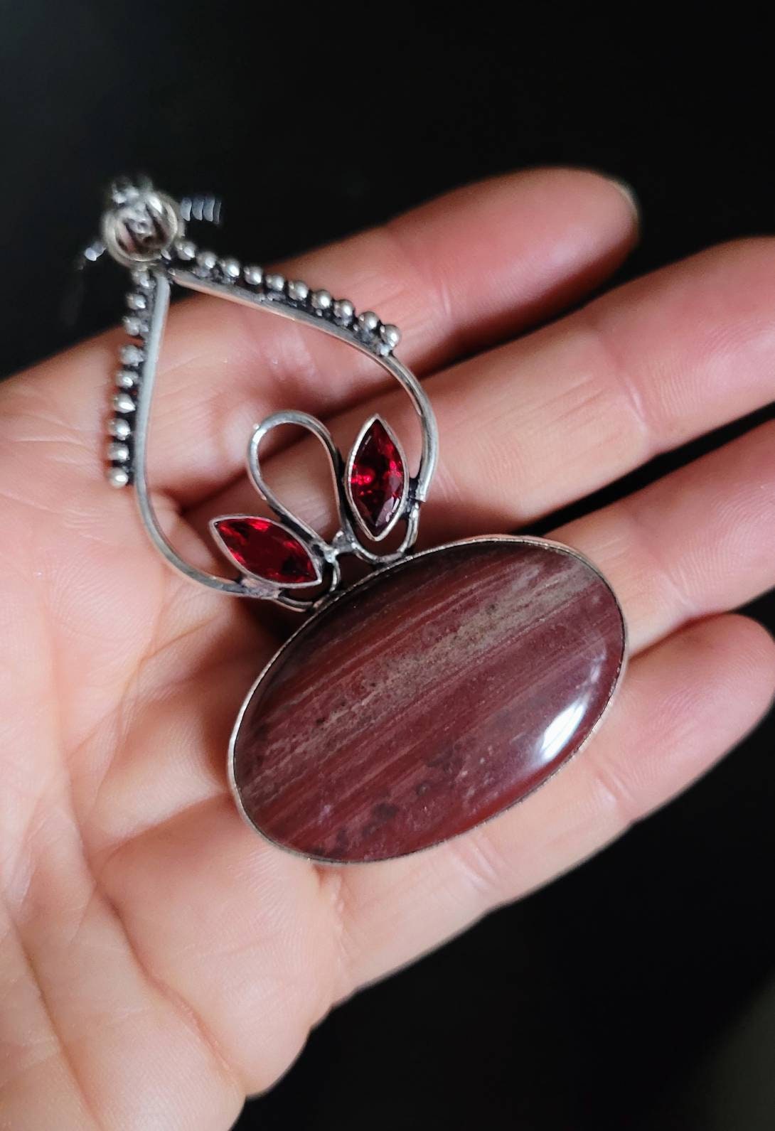 Red Jasper necklace with red garnet 925 silver pendant crystal healing natural Stone