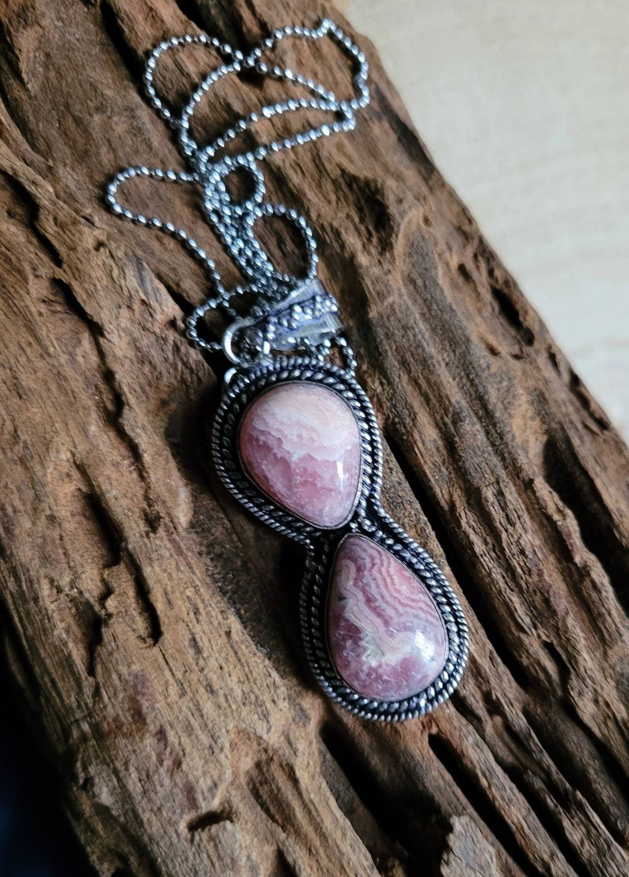 Rhodochrosite pendant necklace 925 silver Crystal healing jewellery gift for her, witchy heart chskra jewelry