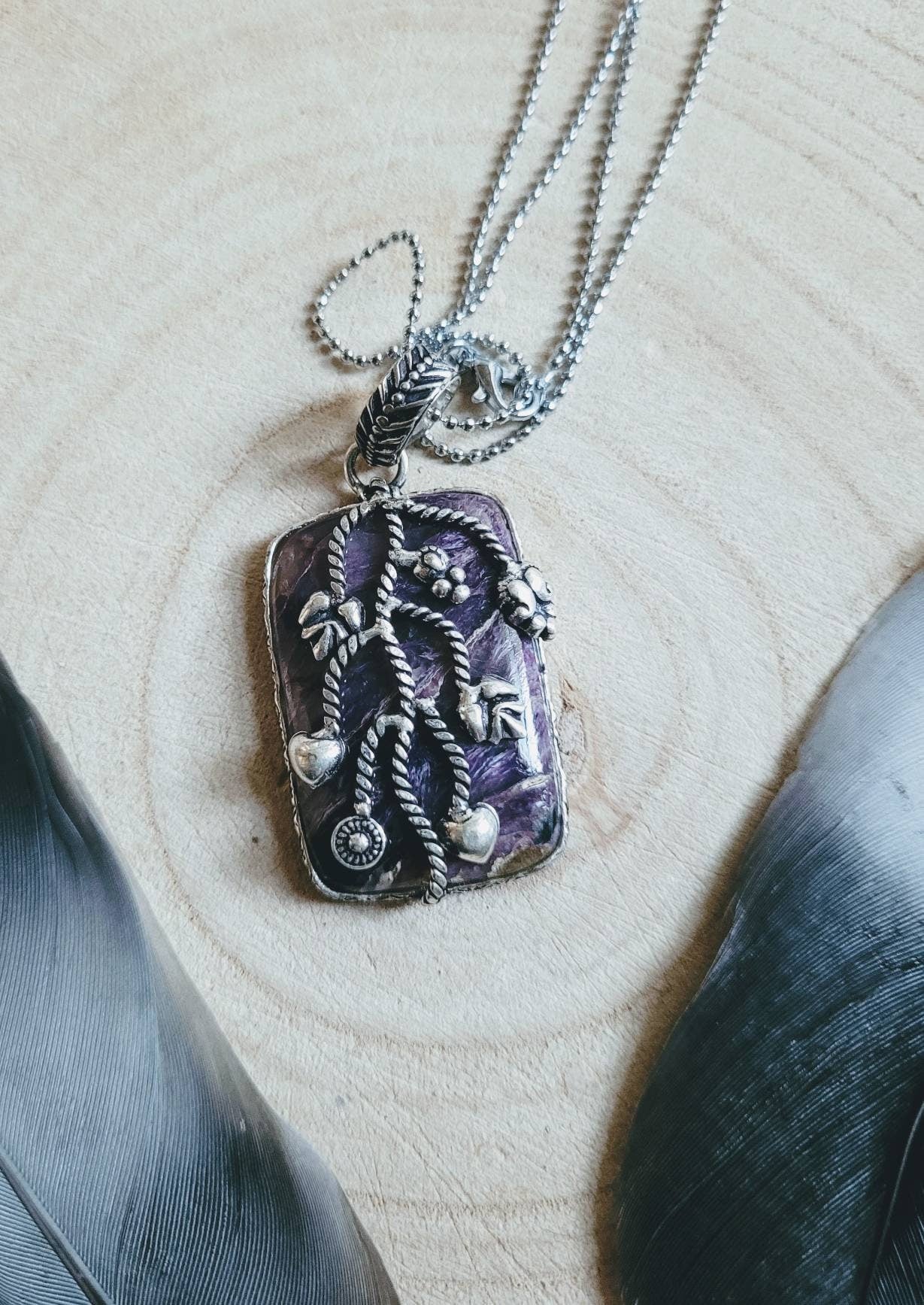 Charoite Pendant necklace 925 Silver crystal healing jewellery gift for him or her third eye chakra