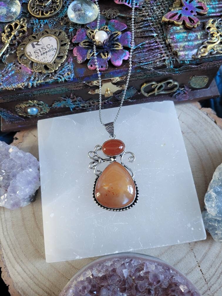 Carnelian necklace in 925 Silver pendant natural stone crystal jewellery