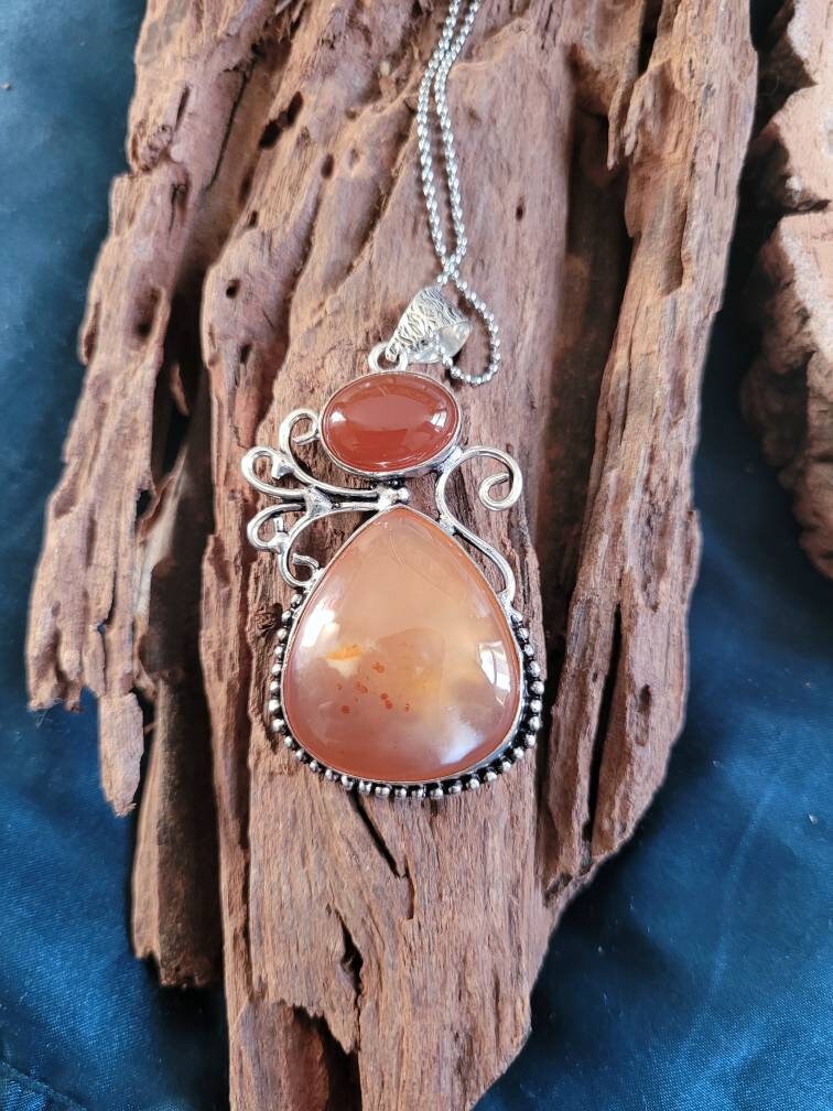 Carnelian necklace in 925 Silver pendant natural stone crystal jewellery