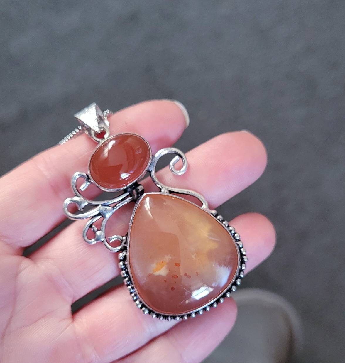 Carnelian necklace in 925 Silver pendant natural stone crystal jewellery