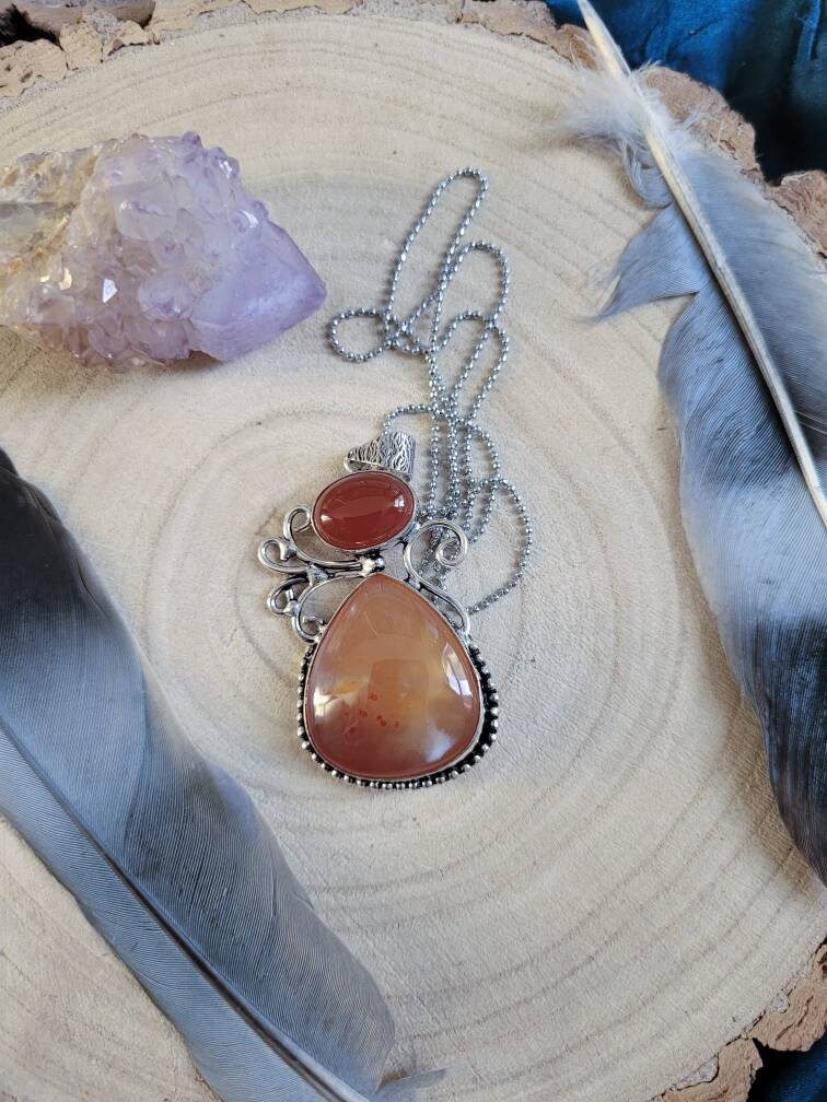 Carnelian necklace in 925 Silver pendant natural stone crystal jewellery