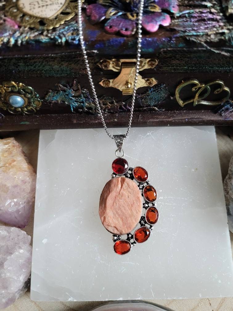 Red Jasper necklace with red garnet 925  silver pendant crystal jewelry natural Stone