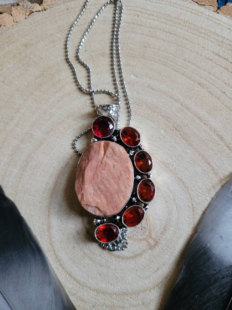 Red Jasper necklace with red garnet 925  silver pendant crystal jewelry natural Stone