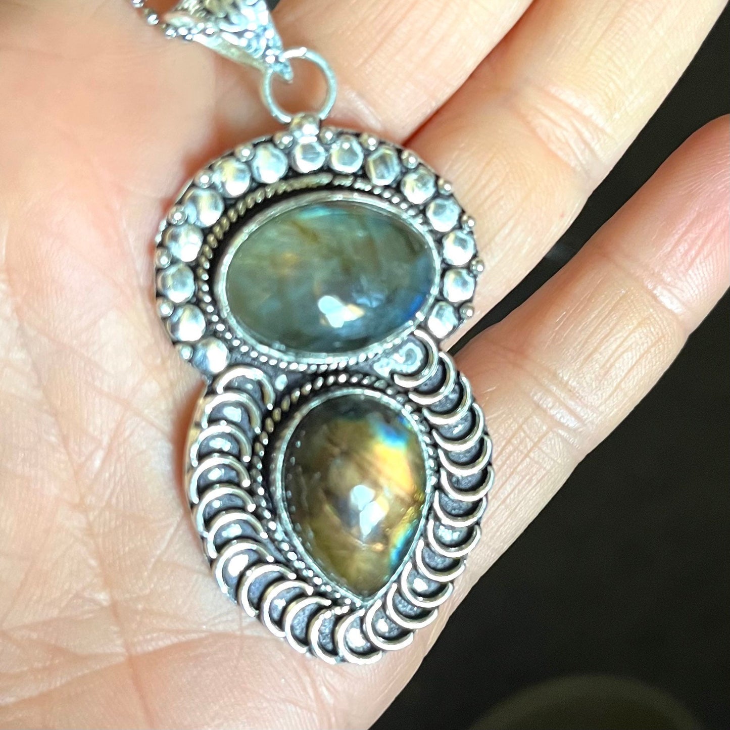 labradorite pendant necklace 925 silver handmade crystal magic stone natural stone sunset flash