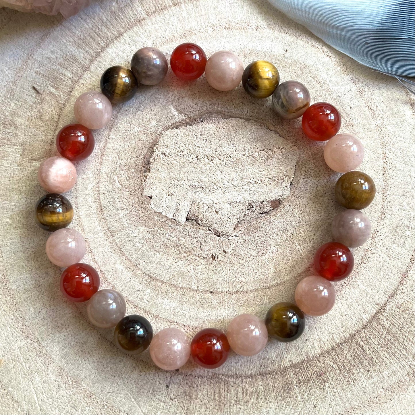 sacral chakra bracelet gemstone crystal healing natural stone carnelian sunstone tigers eye moonstone witchy jewellery