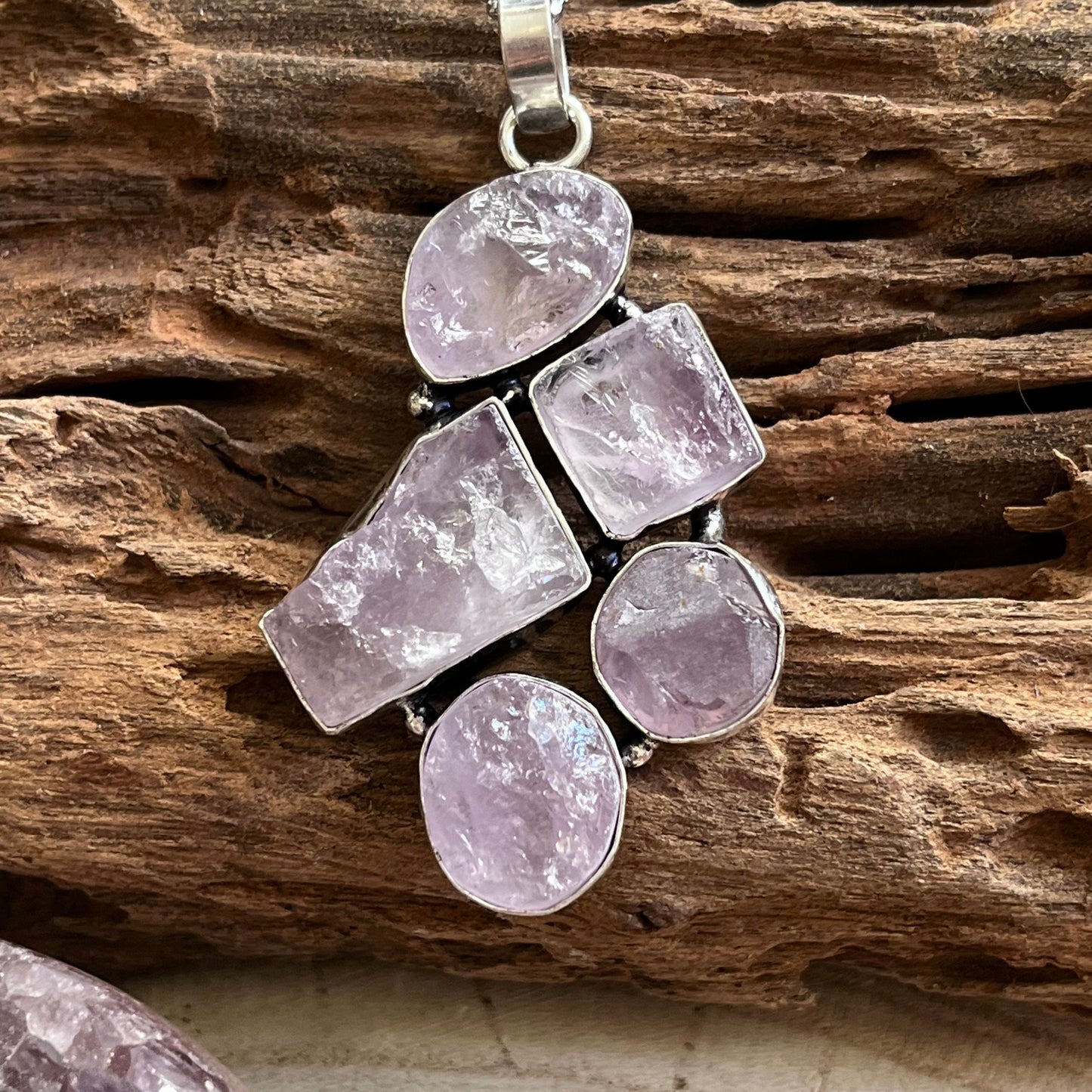 Raw amethyst necklace pendant 925 silver crystal healing natural stone