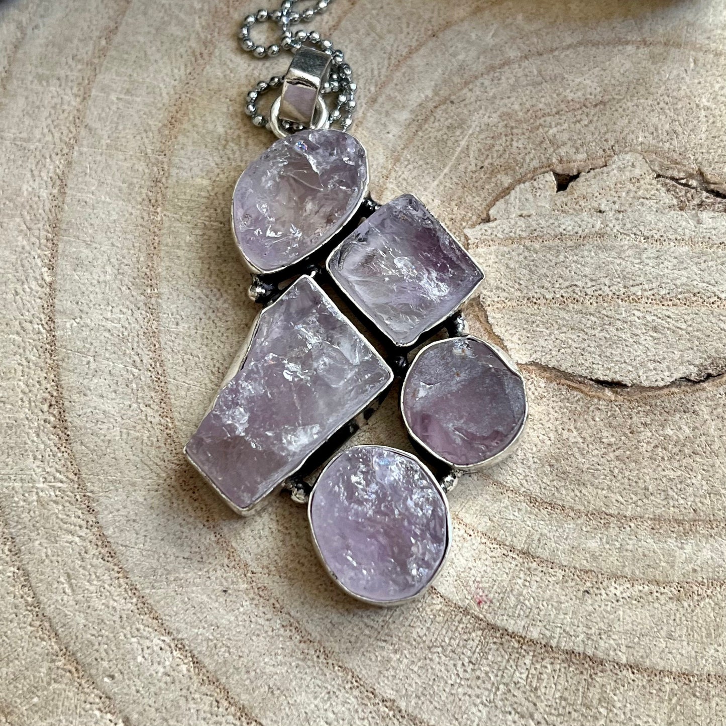 Raw amethyst necklace pendant 925 silver crystal healing natural stone