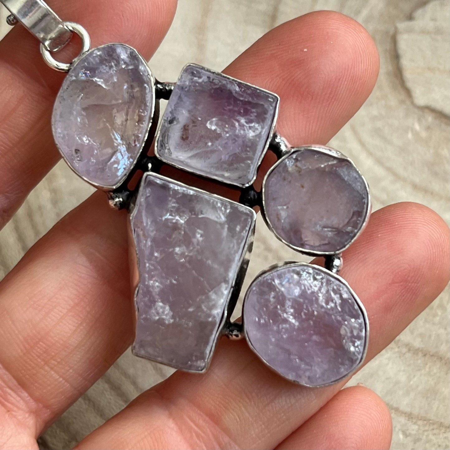 Raw amethyst necklace pendant 925 silver crystal healing natural stone