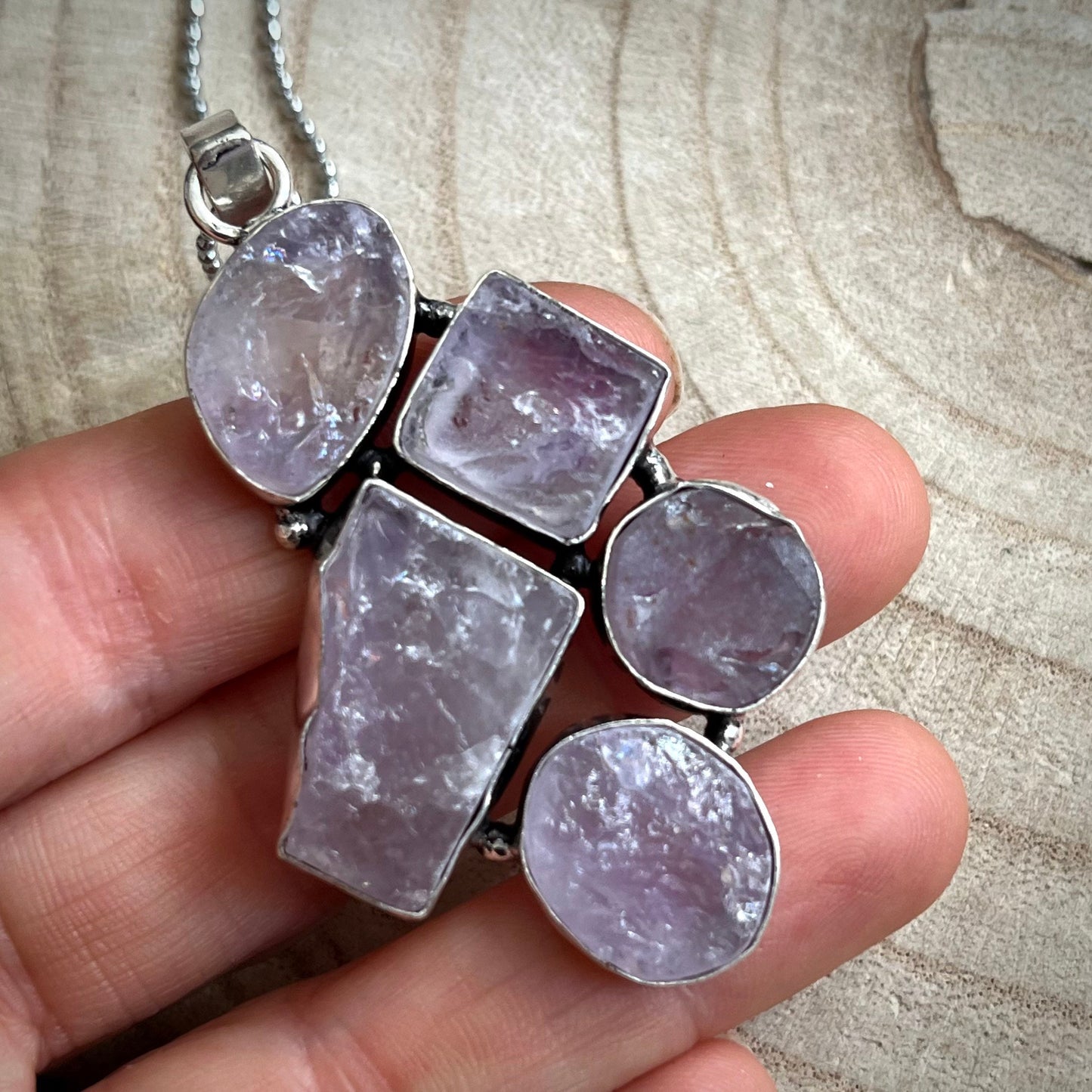 Raw amethyst necklace pendant 925 silver crystal healing natural stone