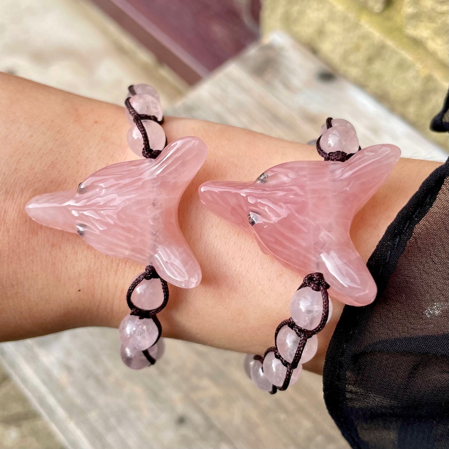 Rose Quartz Bracelet wolf adjustable crystal healing gift for him or her witchy jewellery for women heart chakra