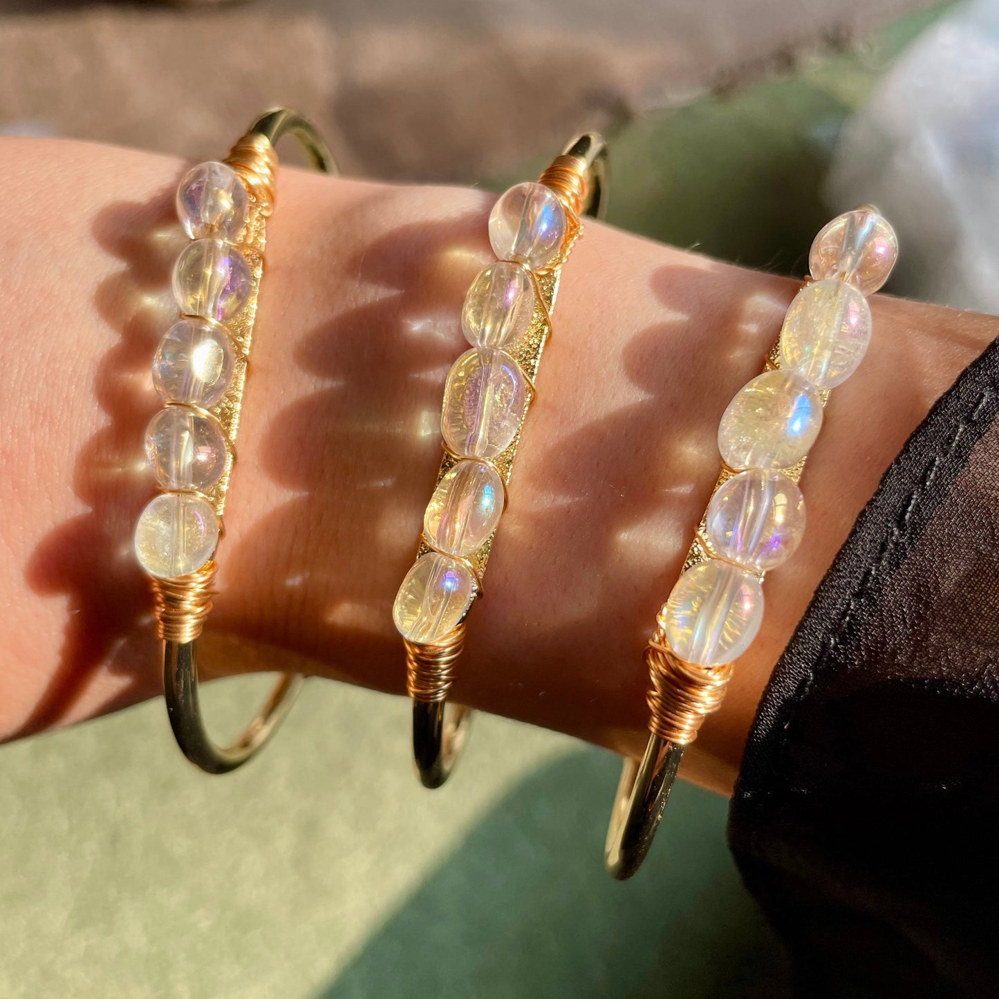 Angel Aura Quartz cuff bracelet Wire wrapped bangle for women jewellery gift for her crystal healing witchy jewelry