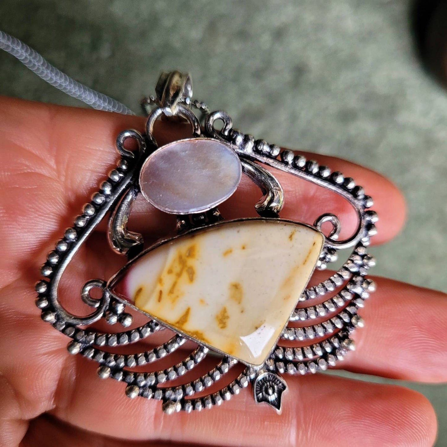 mookaite jasper pendant with pearl in 925 silver necklace Crystal healing natural Stone