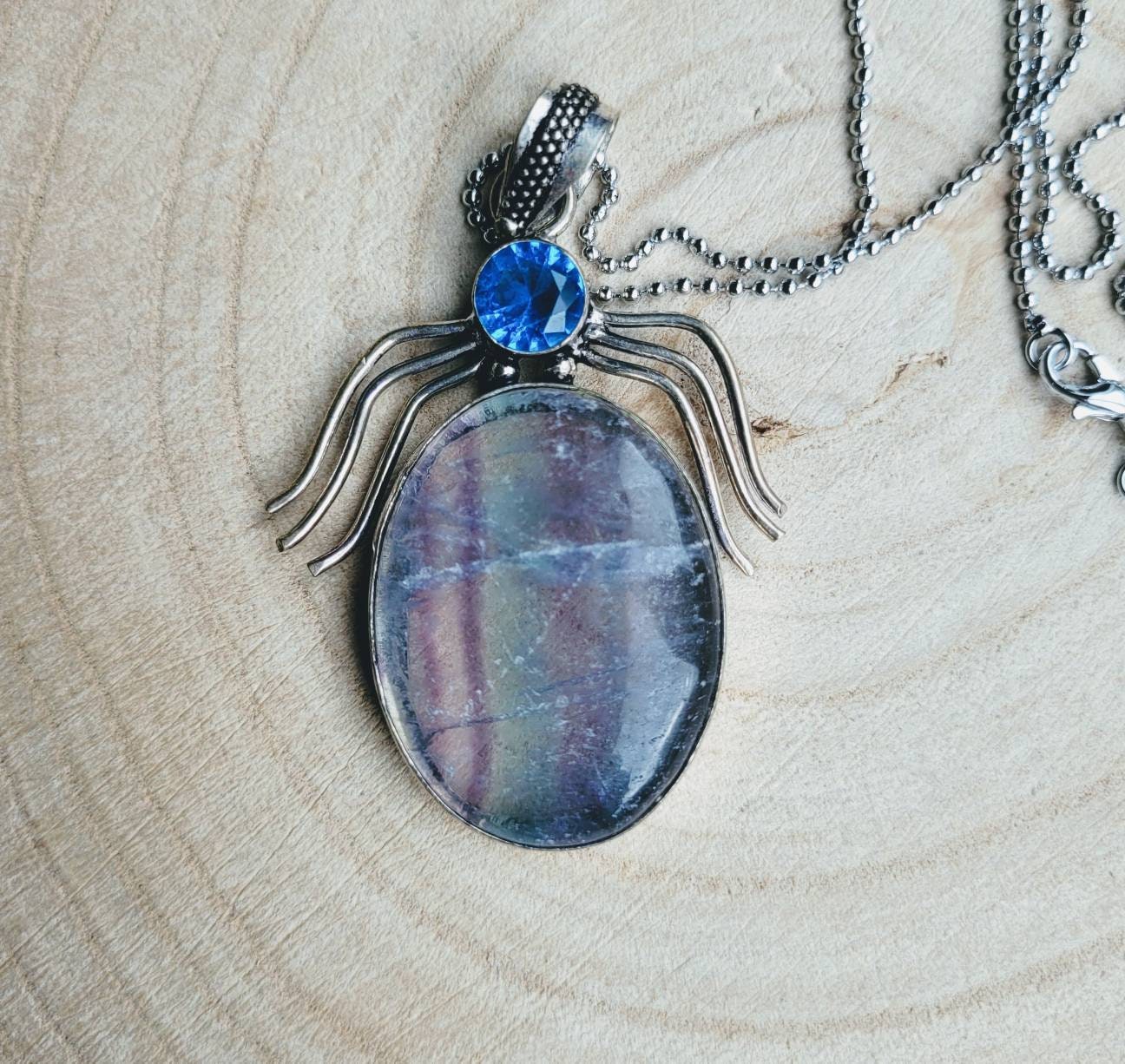 Fluorite necklace and blue topaz pendant necklace in 925 silver crystal healing natural stone witchy statement jewellery