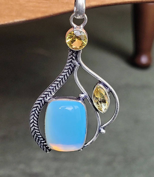 Opalite necklace with honey topaz in 925 silver pendant natural stone crystal gemstone jewelry