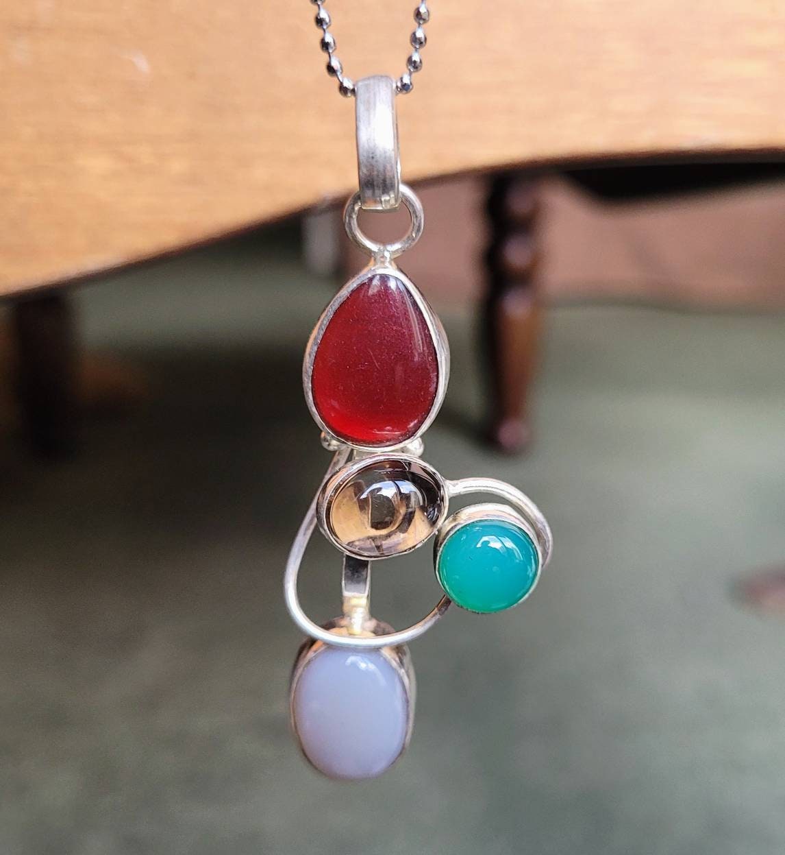 Carnelian, green onyx,  Botswana agate and smoky quartz in 925 silver pendant natural stone crystal  jewellery gift for her gemstone jewelry