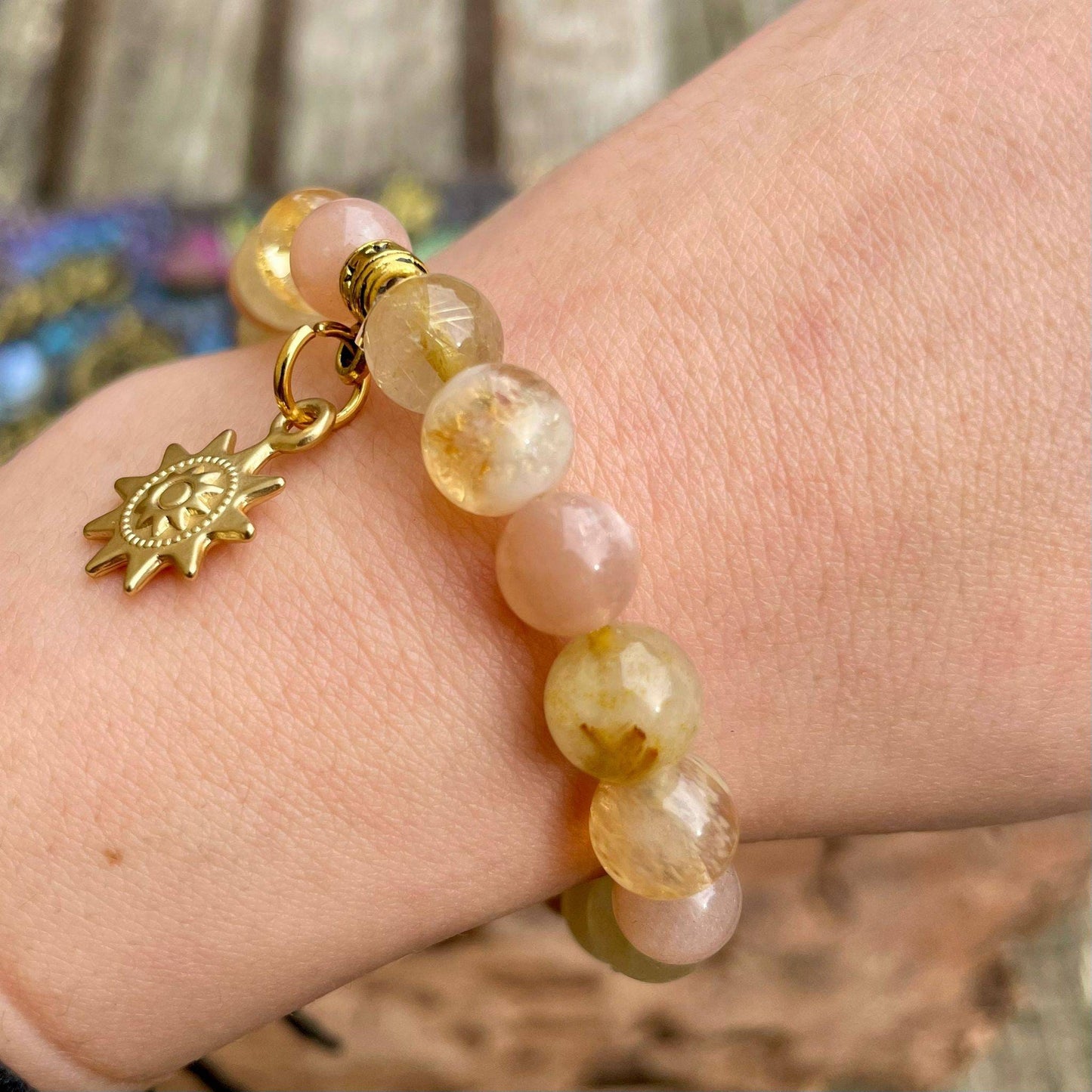 connect with the sun bracelet sunstone citrine and golden quartz encourages positivity crystal  bracelet gift