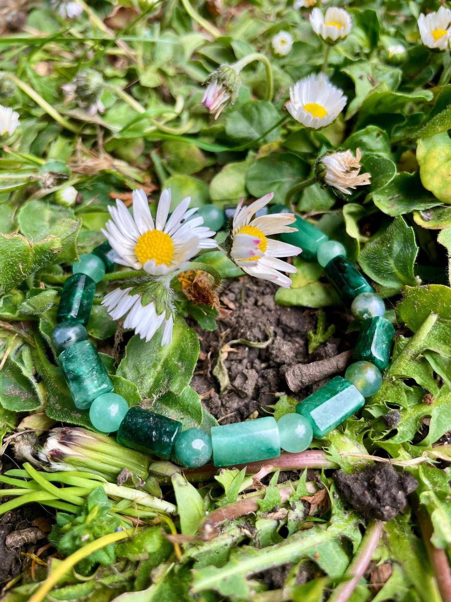 Emerald bracelet with green moss agate and green aventurine natural stone crystal healing