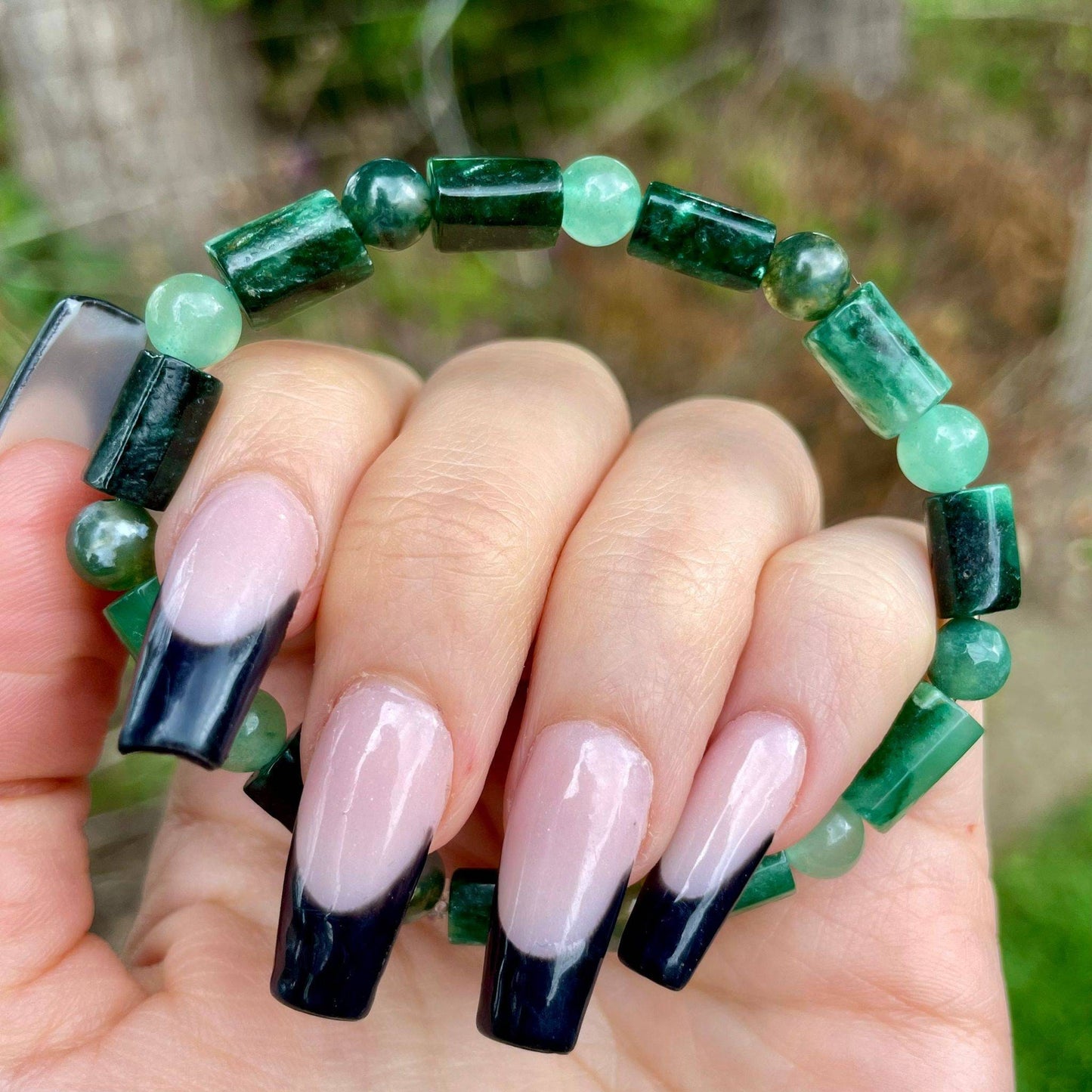 Emerald bracelet with green moss agate and green aventurine natural stone crystal healing