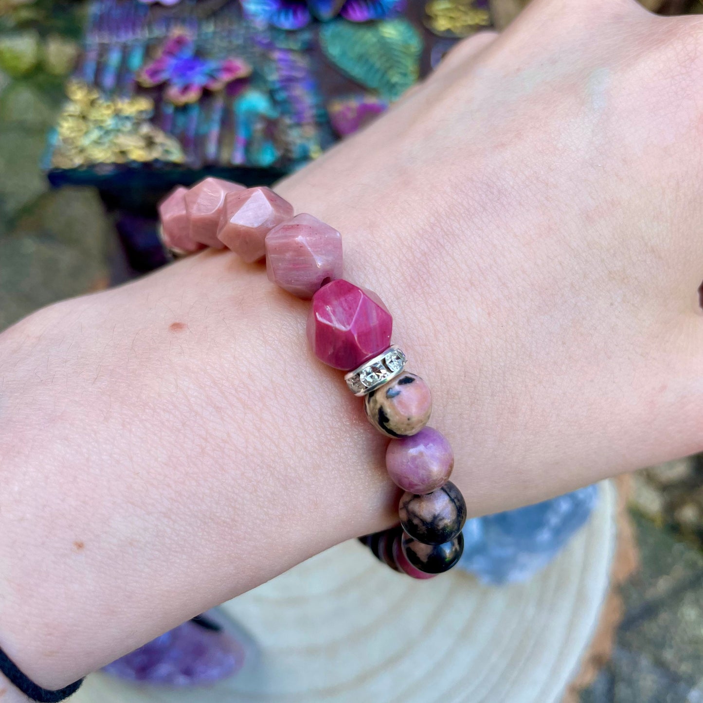 Rhodonite and rhodochrosite bracelet Crystal healing natural stone gift for her