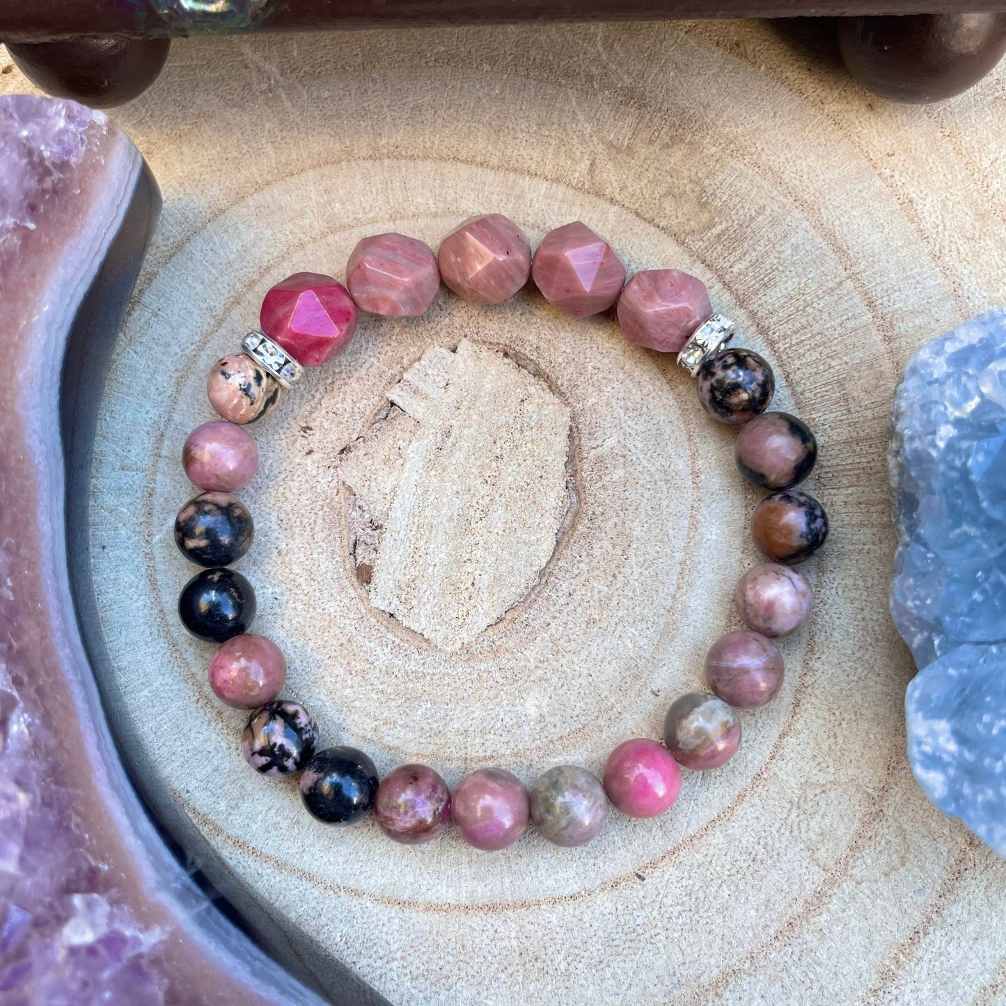 Rhodonite and rhodochrosite bracelet Crystal healing natural stone gift for her