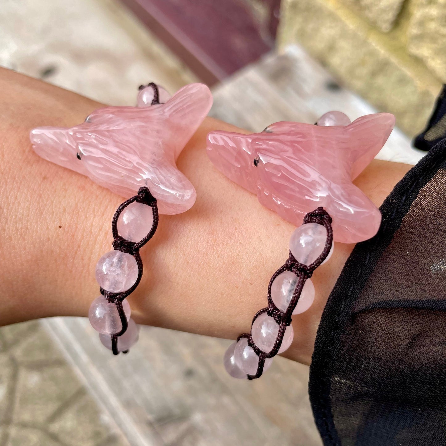 Rose Quartz Bracelet wolf adjustable crystal healing gift for him or her witchy jewellery for women heart chakra