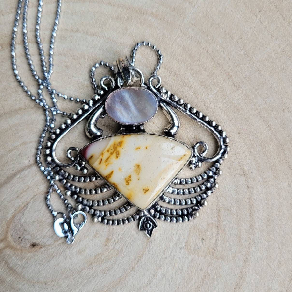 mookaite jasper pendant with pearl in 925 silver necklace Crystal healing natural Stone