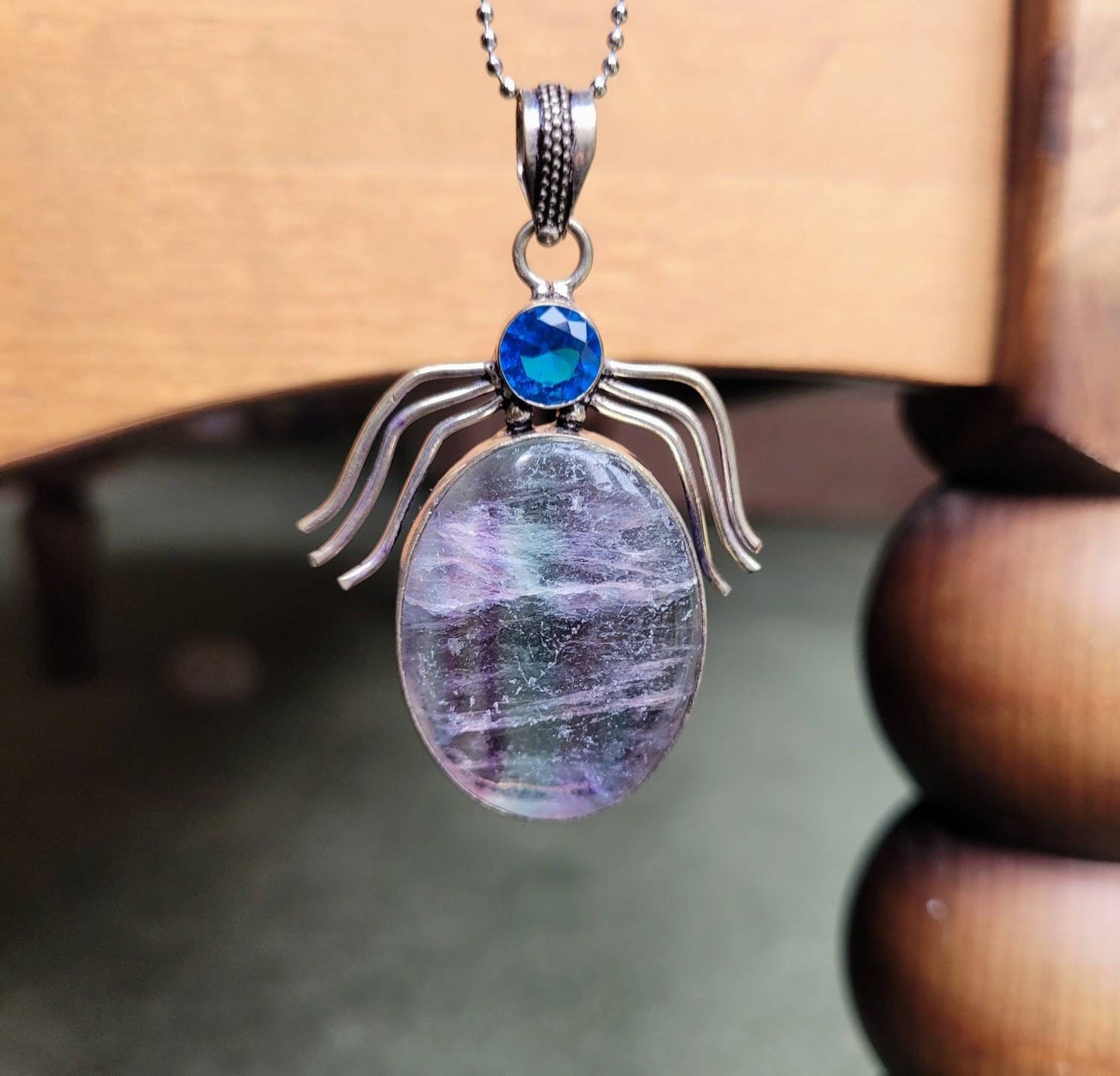 Fluorite necklace and blue topaz pendant necklace in 925 silver crystal healing natural stone witchy statement jewellery