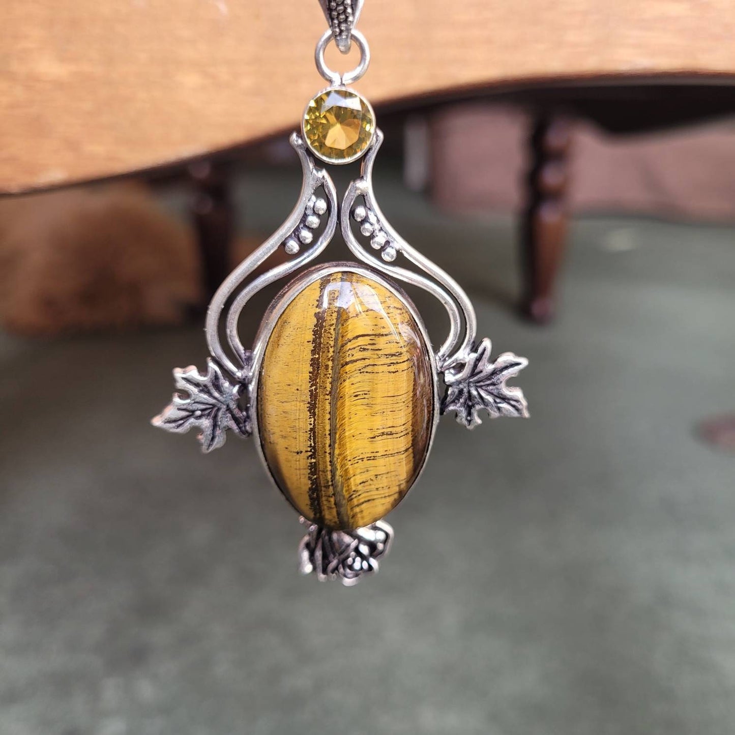 tigers eye necklace with citrine 925 silver pendant crystal healing natural stone