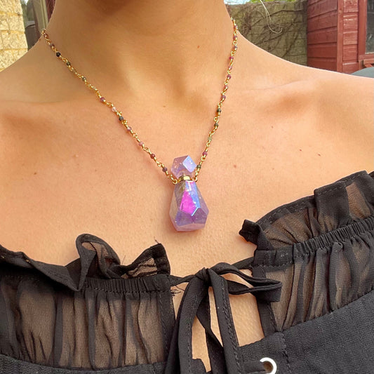 Titanium Aura Quartz perfume bottle necklace pendant aromatherapy oil crystal healing natural Stone