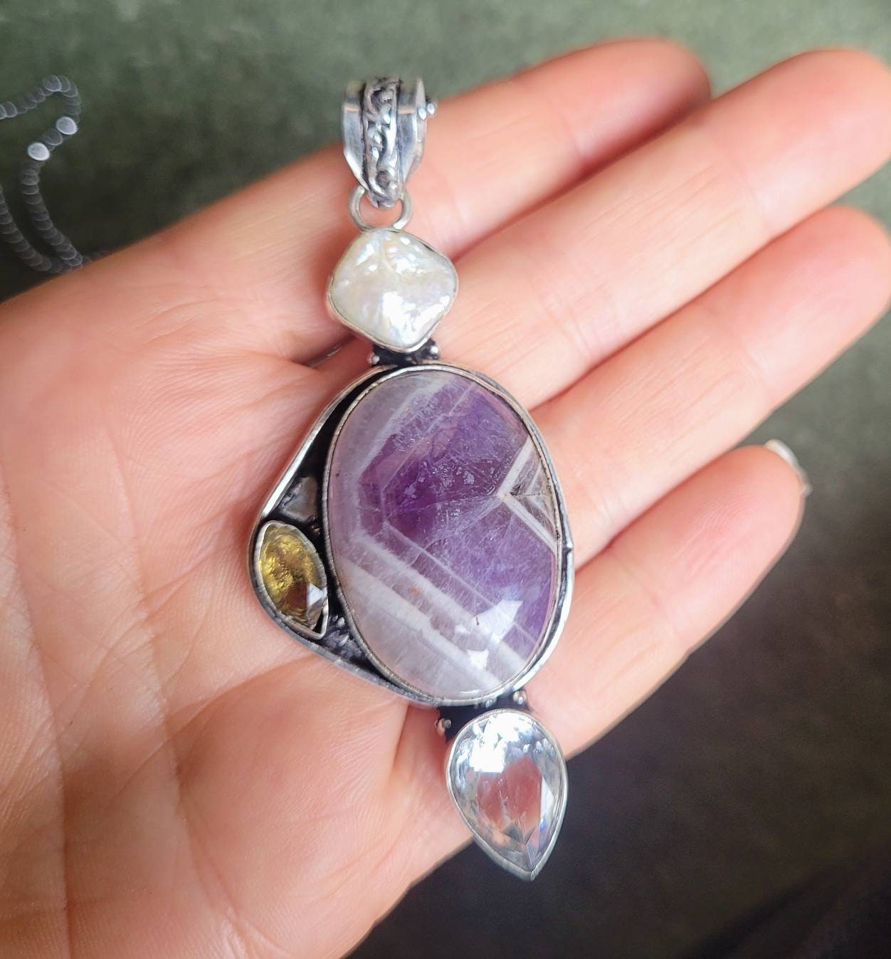 Dream Amethyst pearl citrine and topaz 925 silver crystal healing witchy jewelry for her jewellery for women