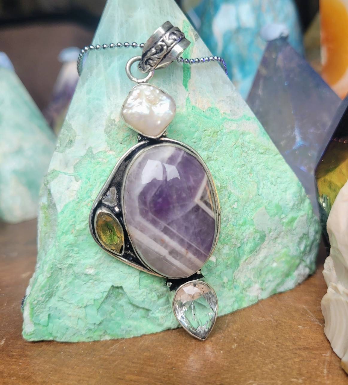 Dream Amethyst pearl citrine and topaz 925 silver crystal healing witchy jewelry for her jewellery for women