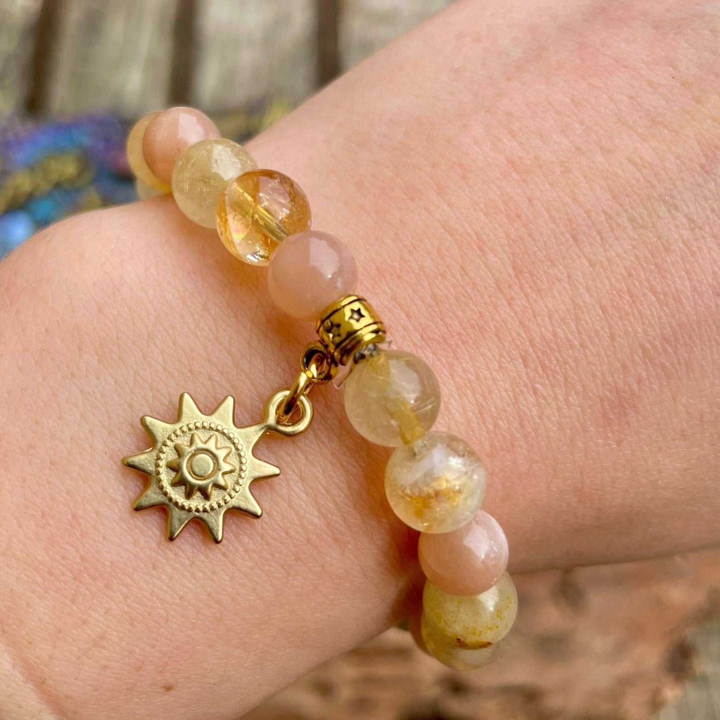 connect with the sun bracelet sunstone citrine and golden quartz encourages positivity crystal  bracelet gift