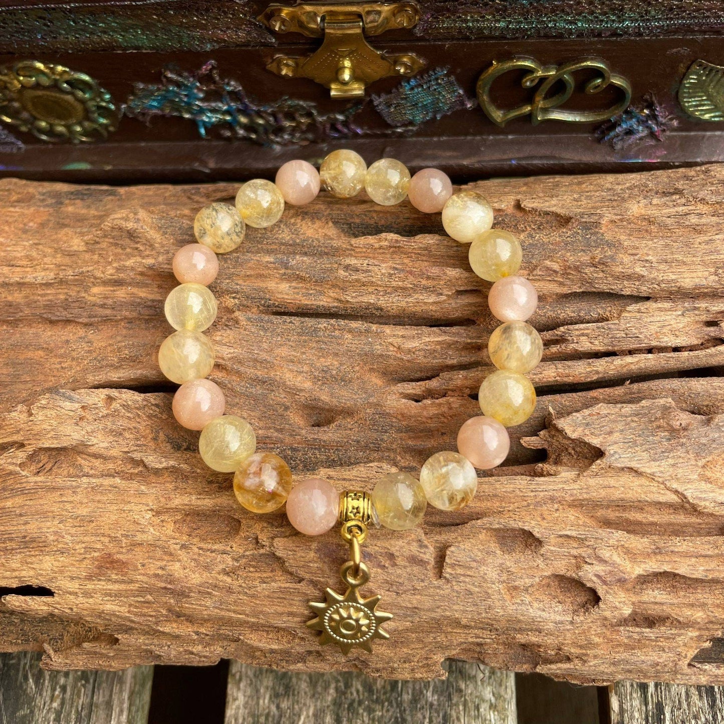 connect with the sun bracelet sunstone citrine and golden quartz encourages positivity crystal  bracelet gift