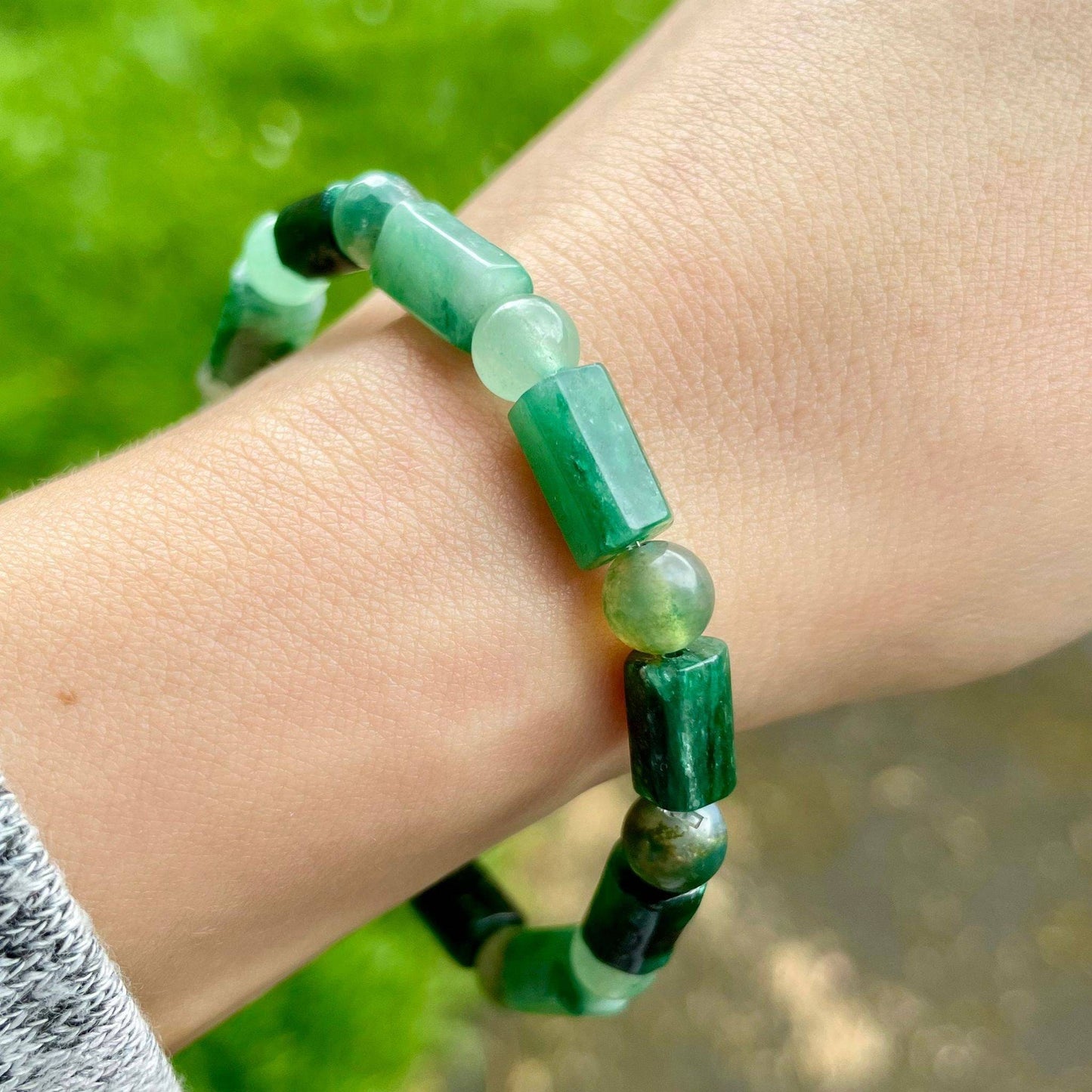 Emerald bracelet with green moss agate and green aventurine natural stone crystal healing