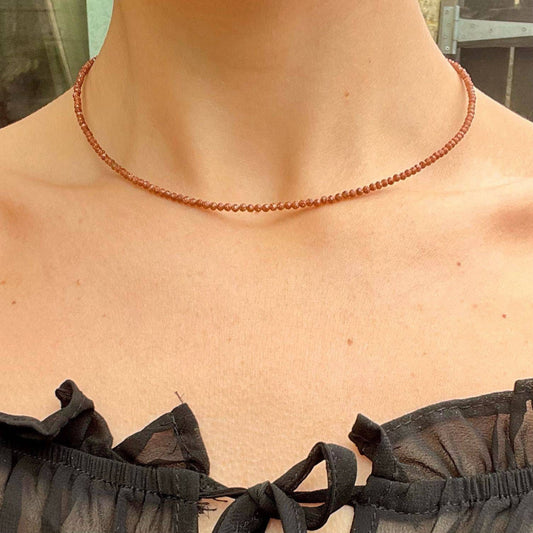 Red Goldstone choker necklace minimalist adjustable sparkly 3mm beads