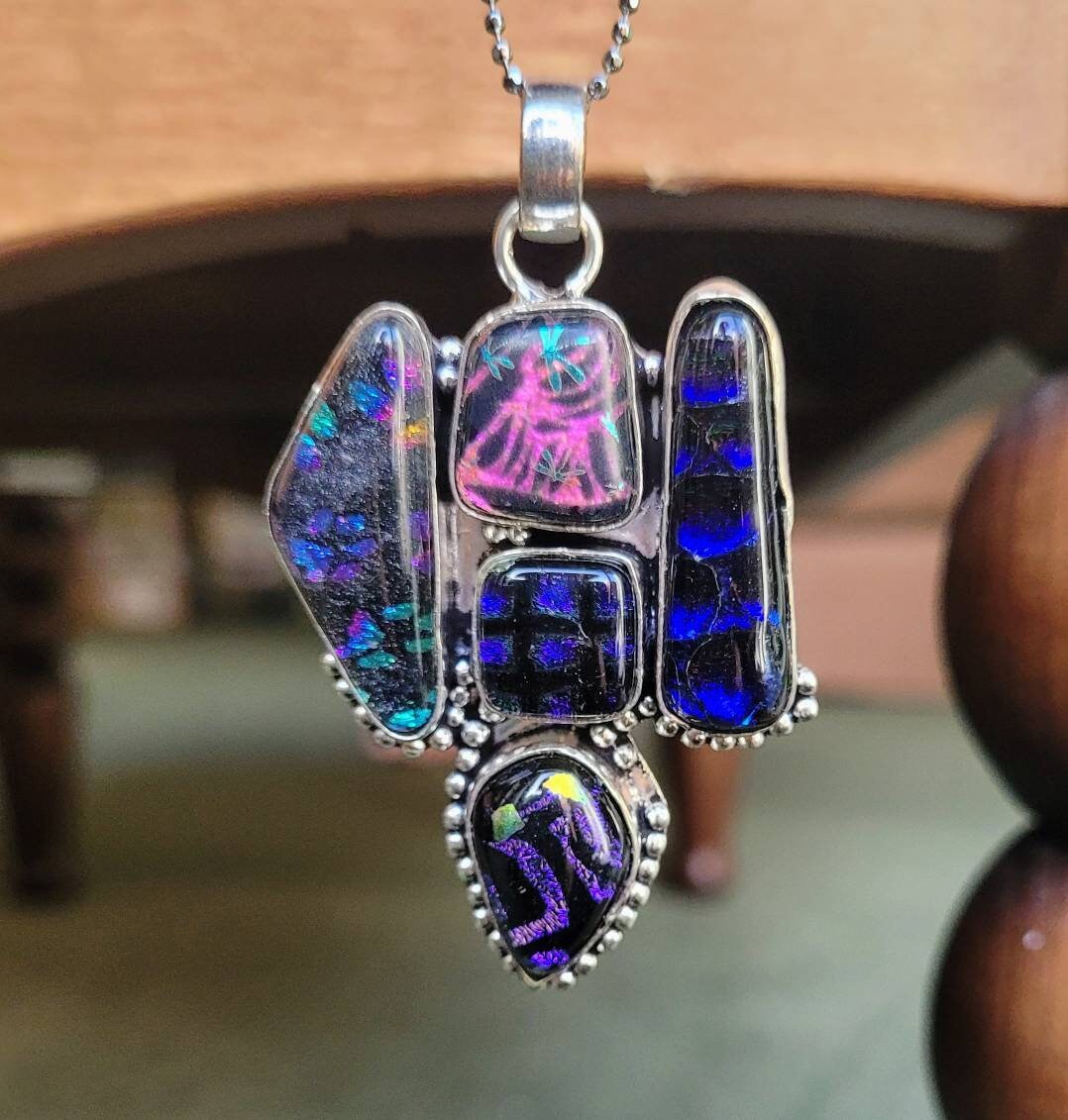 Dichroic glass necklace pendant in 925 silver gift for her