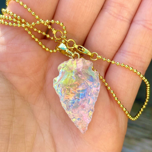 Angel Aura quartz arrow necklace pendant natural stone crystal healing  - Master Healer, Amplifier, Creativity, Attunement, Romance