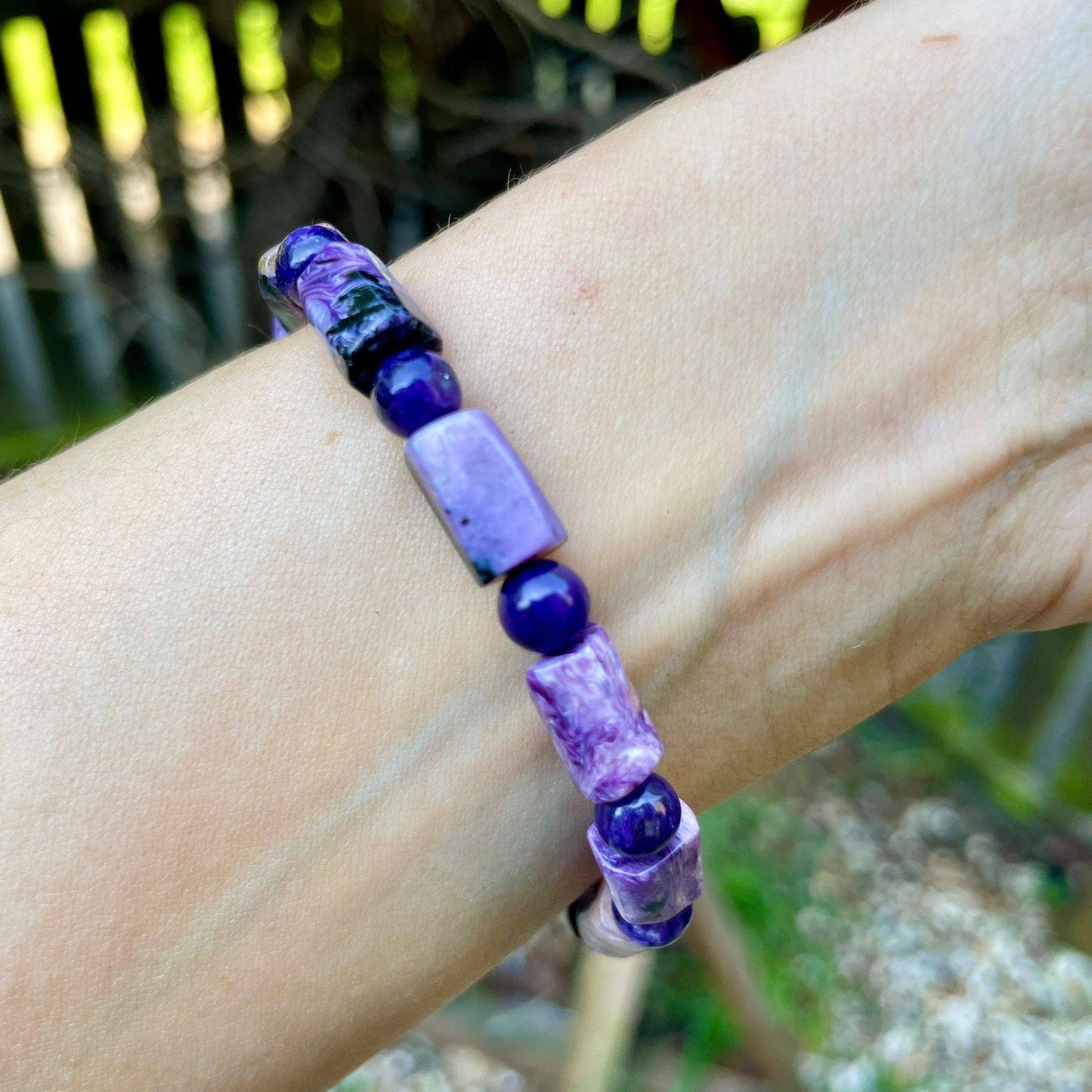 Charoite and Amethyst bracelet crystal healing natural stone gemstone jewellery handmade gift for him or her