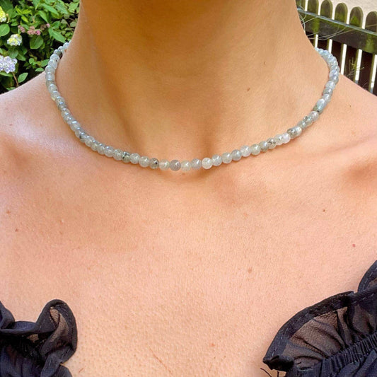 Labradorite choker necklace minimalist crystal healing natural stone