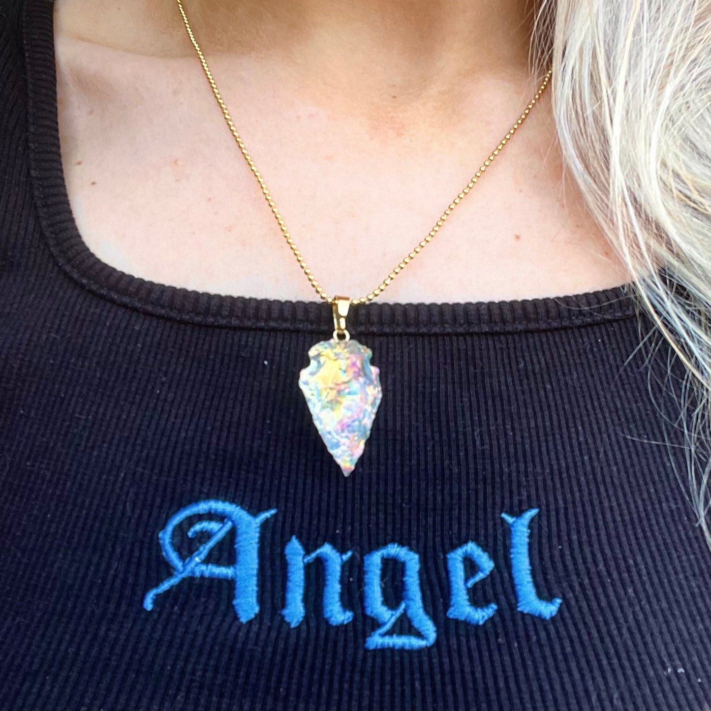 Angel Aura quartz arrow necklace pendant natural stone crystal healing  - Master Healer, Amplifier, Creativity, Attunement, Romance